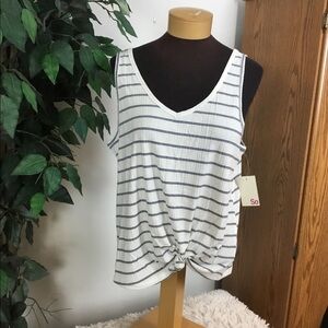 So XL blue/white stripe double v neck tank top (knotted front can be und…